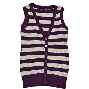 Take Out Women's Purple Gray V-Neck Sleeveless Button-Down Juniors Vest Size Lg